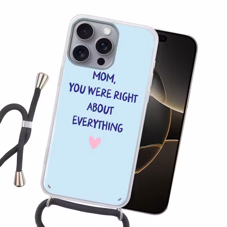 Moeder - Quote - Blauw Hoesje iPhone 16 Pro Max met koord klein -sfeer1