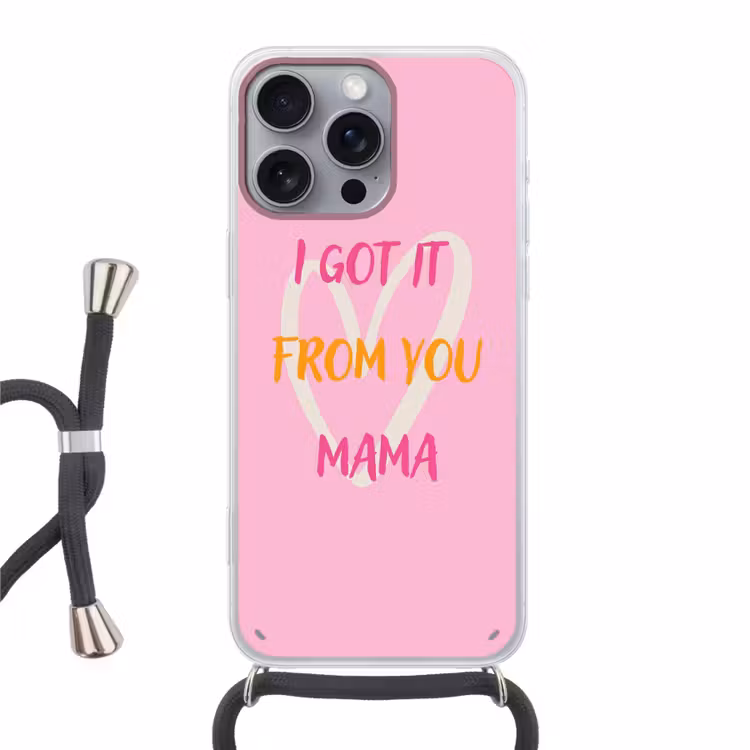 Mama - Quote - Hart - Roze Hoesje iPhone 16 Pro Max met koord klein -3d