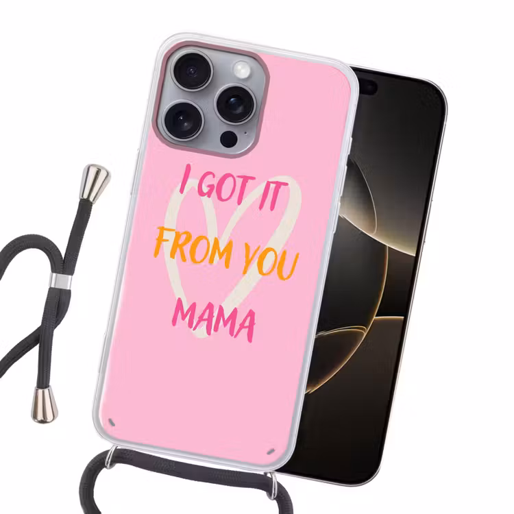 Mama - Quote - Hart - Roze Hoesje iPhone 16 Pro Max met koord klein -sfeer1