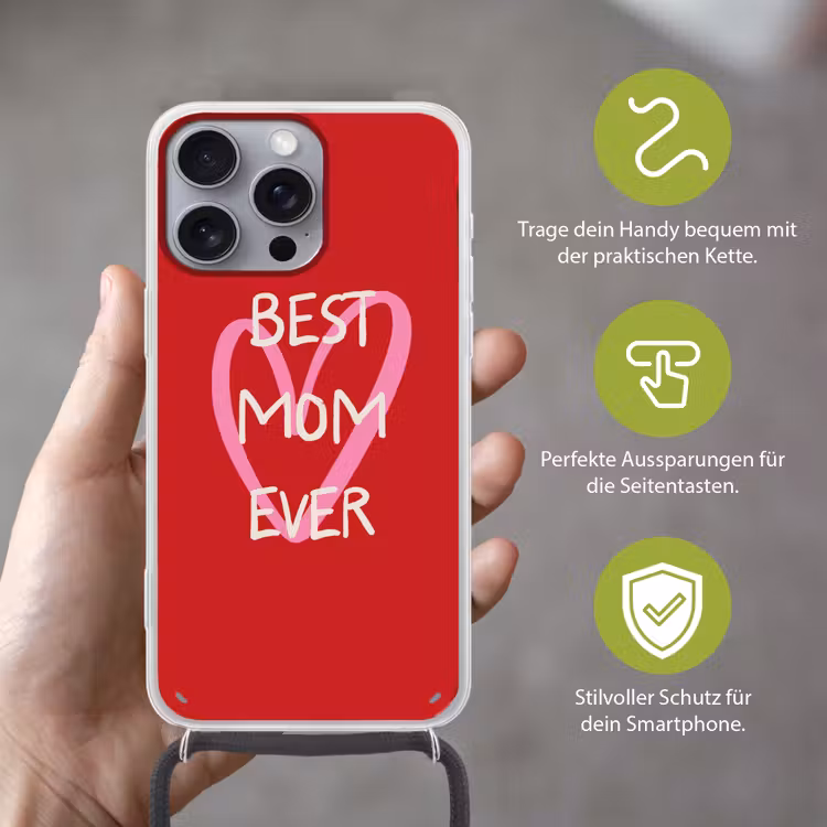 Moeder - Quote - Hartje - Rood Hoesje iPhone 16 Pro Max met koord klein -sfeer2_DE
