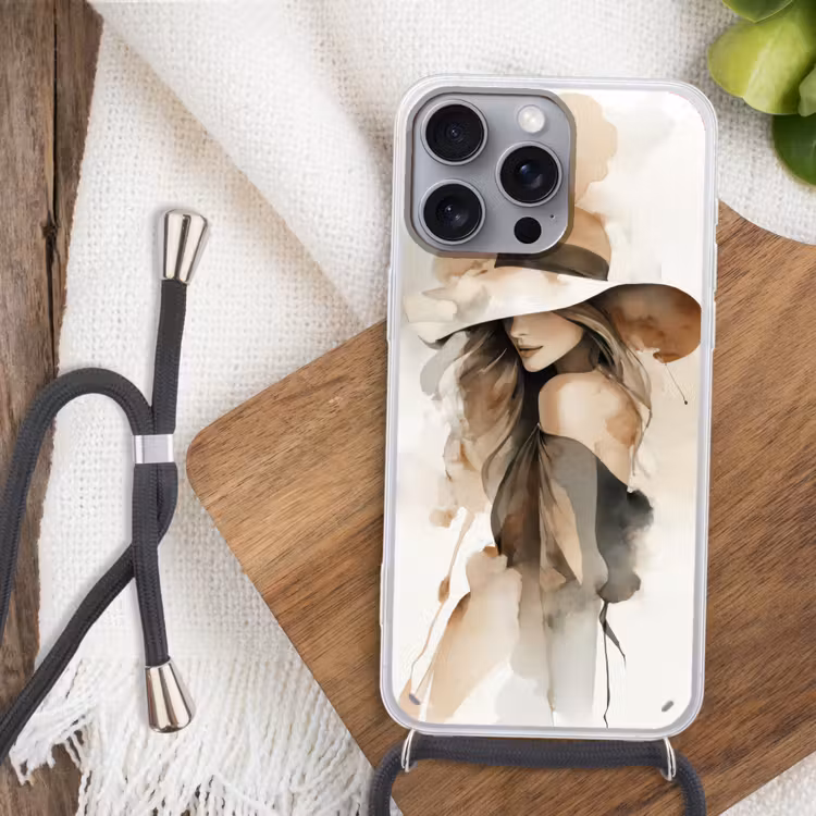 Mysterieus - Vrouw - Sepia Hoesje iPhone 16 Pro Max met koord klein -sfeer4