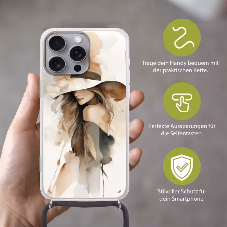Mysterieus - Vrouw - Sepia Hoesje iPhone 16 Pro Max met koord klein -sfeer2_DE