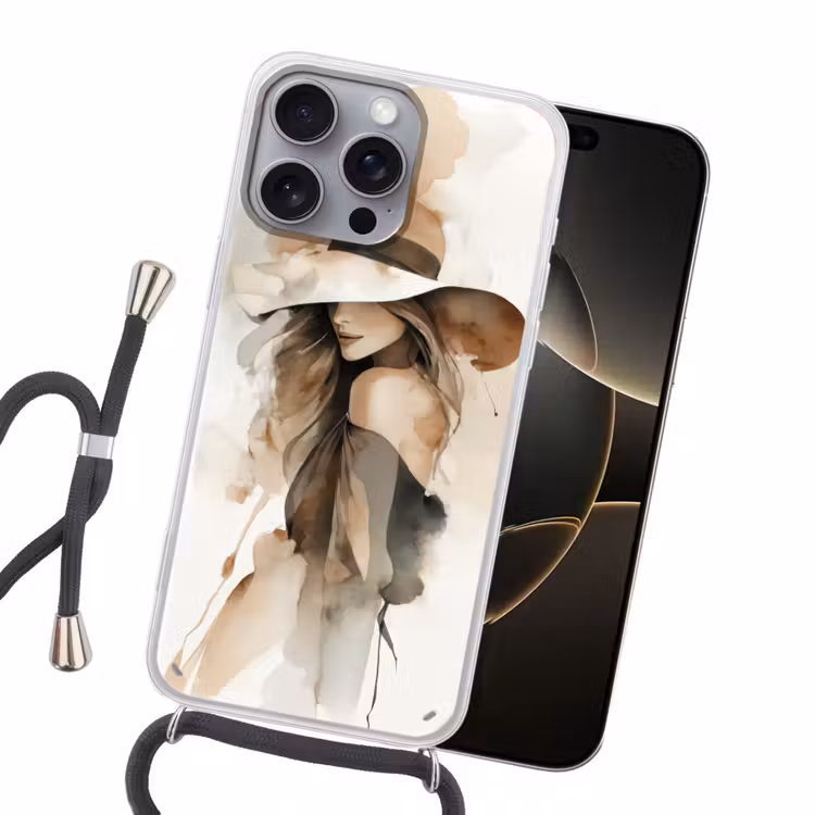 Mysterieus - Vrouw - Sepia Hoesje iPhone 16 Pro Max met koord klein -sfeer1
