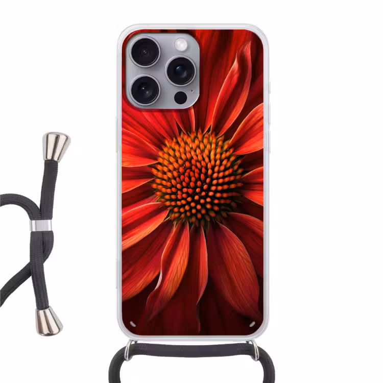 Close up - Bloem- Rood Hoesje iPhone 16 Pro Max met koord klein -3d