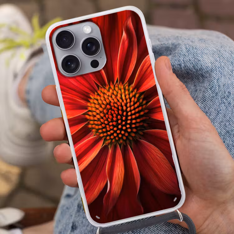 Close up - Bloem- Rood Hoesje iPhone 16 Pro Max met koord klein -sfeer3
