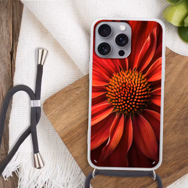 Close up - Bloem- Rood Hoesje iPhone 16 Pro Max met koord klein -sfeer4