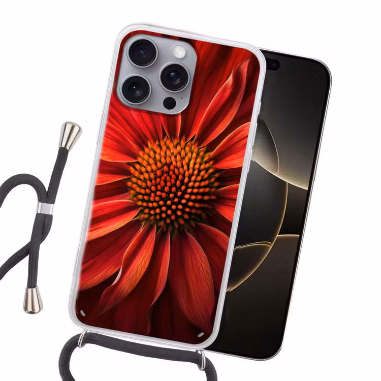 Close up - Bloem- Rood Hoesje iPhone 16 Pro Max met koord klein -sfeer1