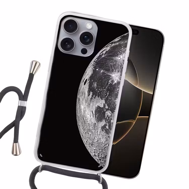 Close-up - Maan - Wit - Textuur Hoesje iPhone 16 Pro Max met koord klein -sfeer1
