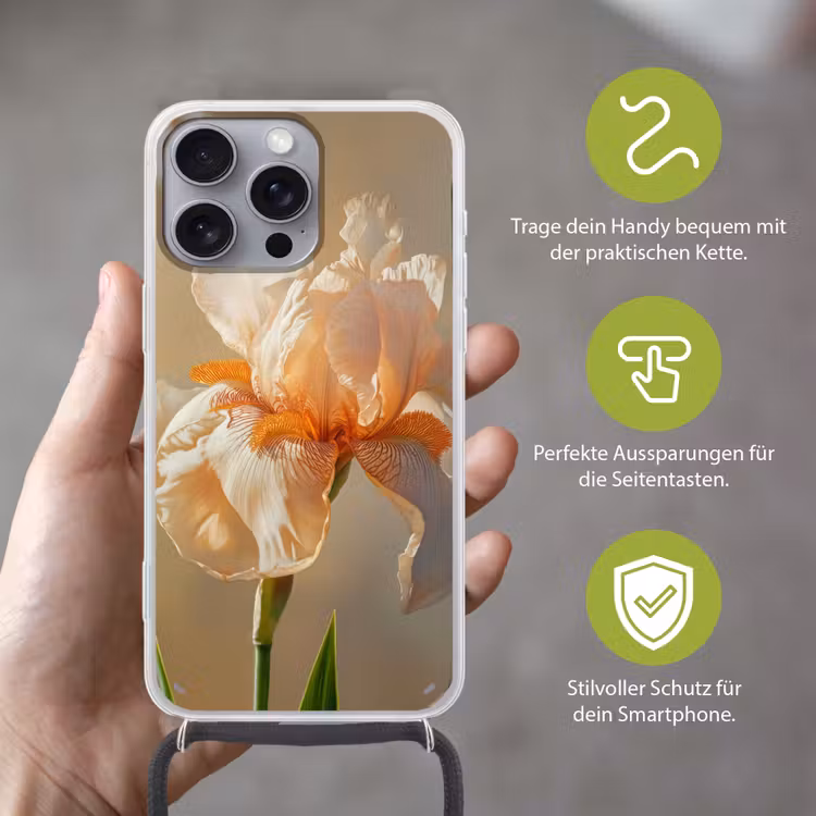 Close up - Oranje - Iris Hoesje iPhone 16 Pro Max met koord klein -sfeer2_DE