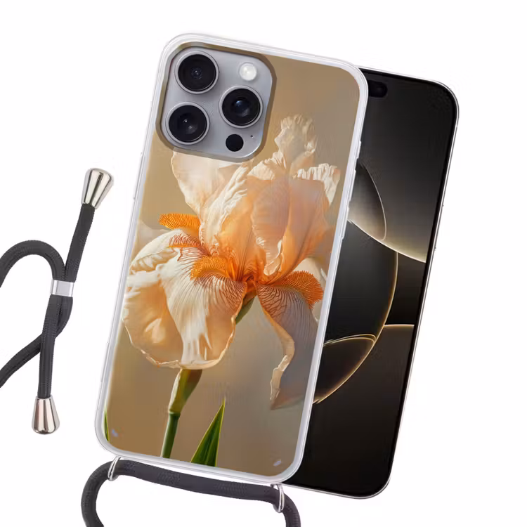 Close up - Oranje - Iris Hoesje iPhone 16 Pro Max met koord klein -sfeer1