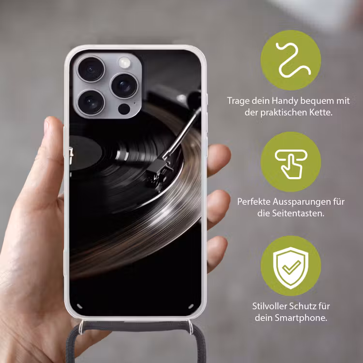 Close-up - Vinylplaat - Platenspeler - Zwart Hoesje iPhone 16 Pro Max met koord klein -sfeer2_DE