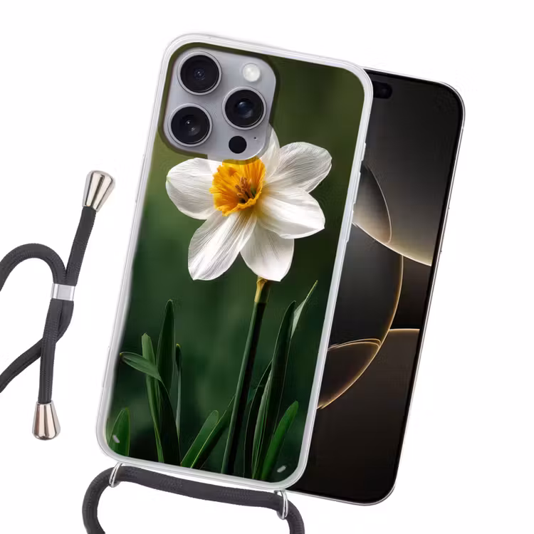 Narcis - Bloem - Wit - Grassprieten Hoesje iPhone 16 Pro Max met koord klein -sfeer1