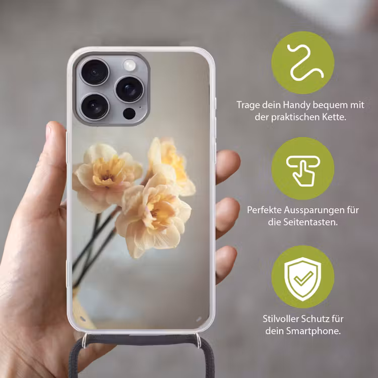 Narcissen - Geel - Bloemblaadjes Hoesje iPhone 16 Pro Max met koord klein -sfeer2_DE