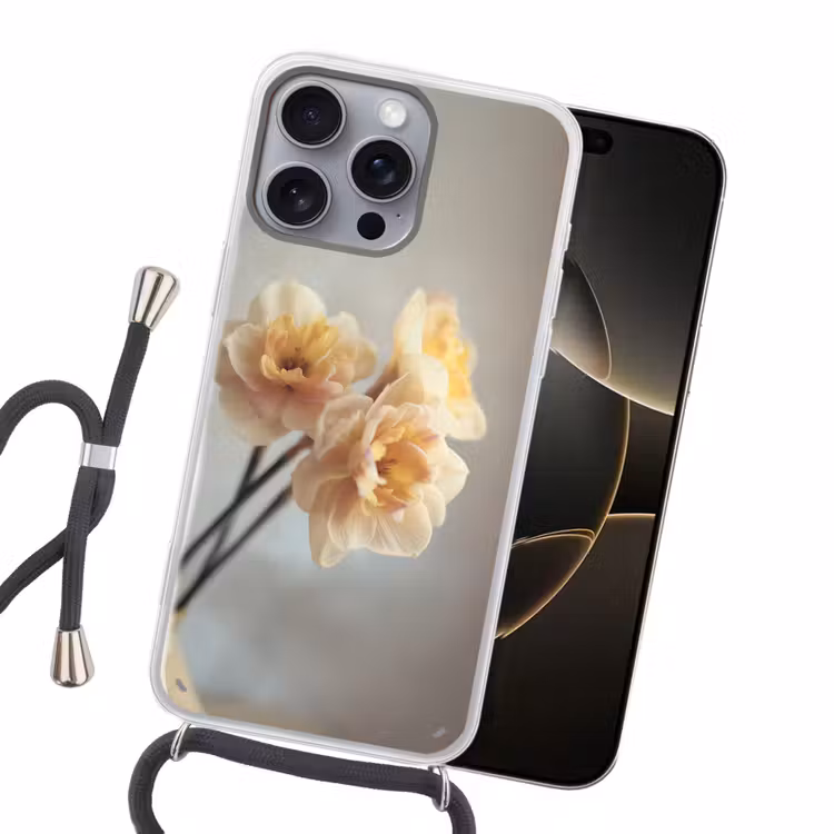 Narcissen - Geel - Bloemblaadjes Hoesje iPhone 16 Pro Max met koord klein -sfeer1