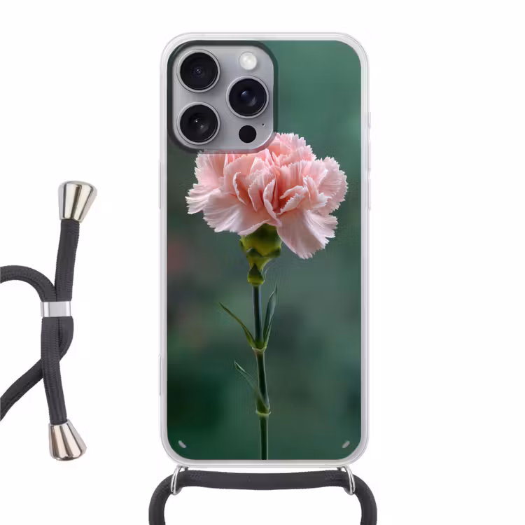 Anjer - Roze - Bloemblaadjes Hoesje iPhone 16 Pro Max met koord klein -3d