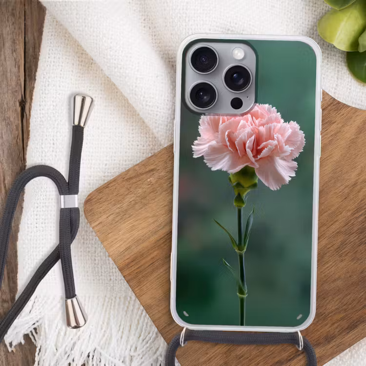Anjer - Roze - Bloemblaadjes Hoesje iPhone 16 Pro Max met koord klein -sfeer4