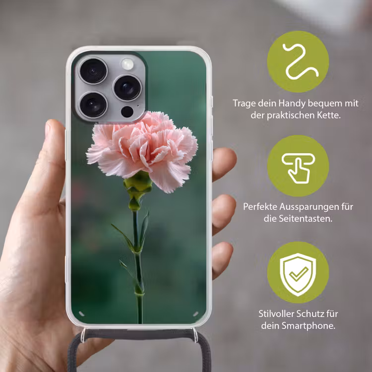 Anjer - Roze - Bloemblaadjes Hoesje iPhone 16 Pro Max met koord klein -sfeer2_DE
