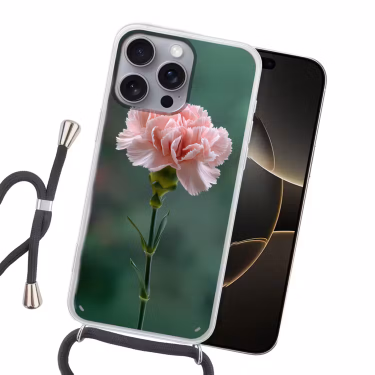Anjer - Roze - Bloemblaadjes Hoesje iPhone 16 Pro Max met koord klein -sfeer1