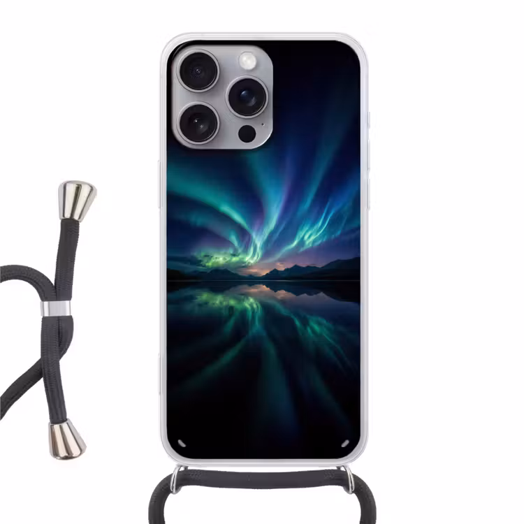 Noorderlicht - Kleurrijk - Bergmeer Hoesje iPhone 16 Pro Max met koord klein -3d