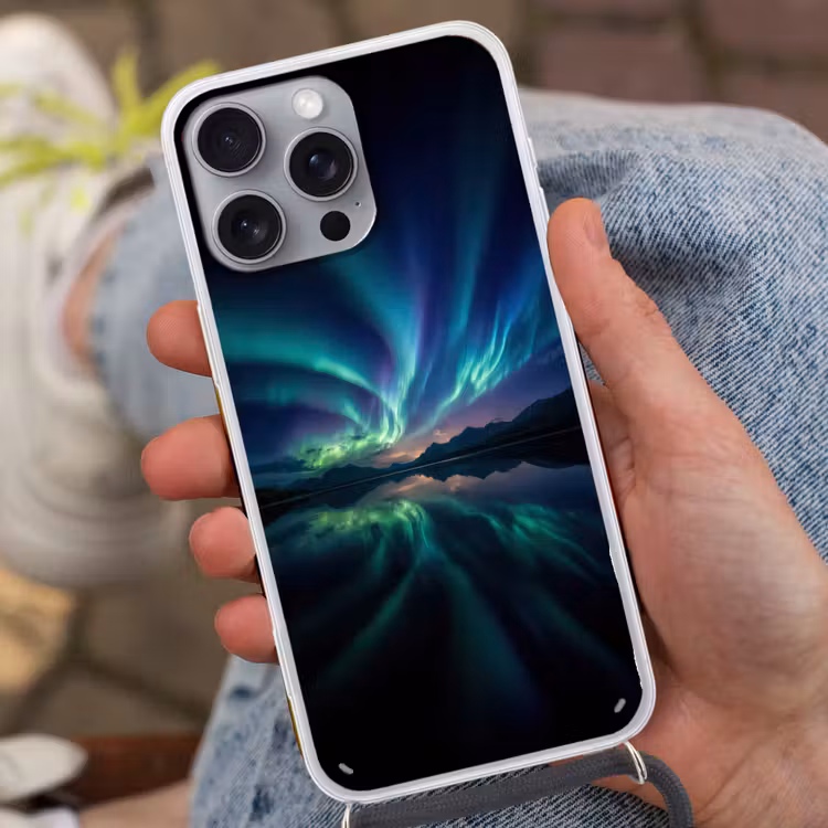 Noorderlicht - Kleurrijk - Bergmeer Hoesje iPhone 16 Pro Max met koord klein -sfeer3