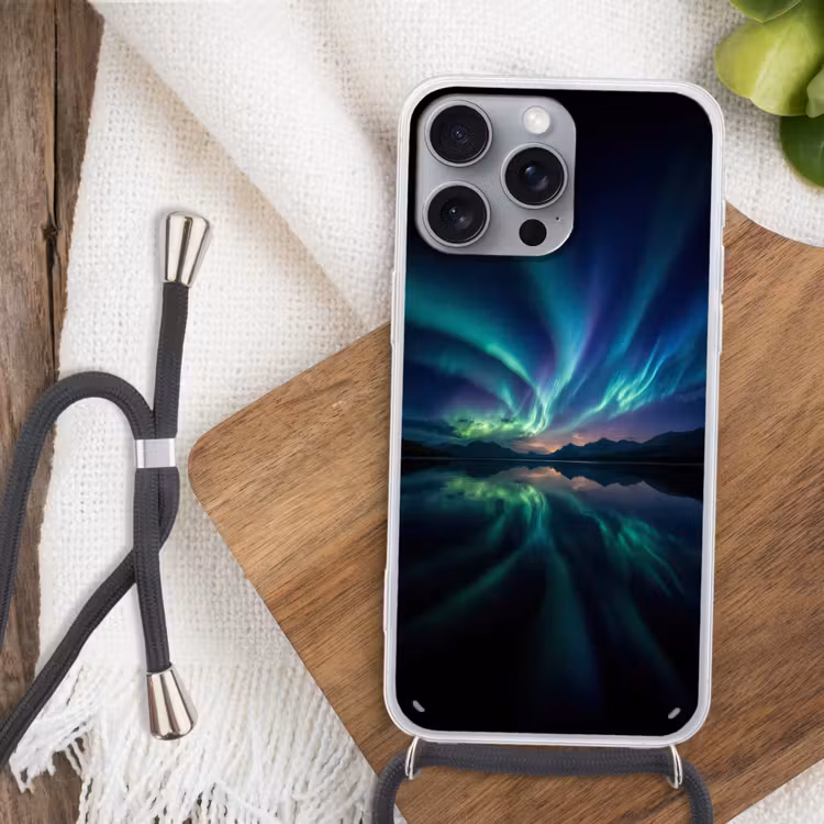 Noorderlicht - Kleurrijk - Bergmeer Hoesje iPhone 16 Pro Max met koord klein -sfeer4