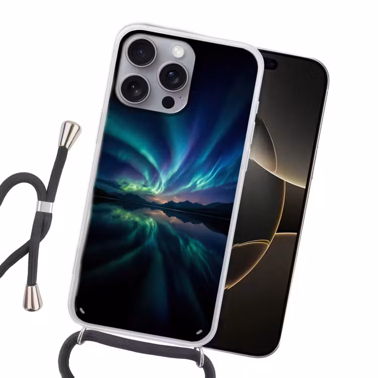Noorderlicht - Kleurrijk - Bergmeer Hoesje iPhone 16 Pro Max met koord klein -sfeer1