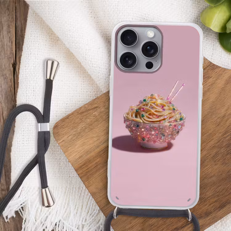 Noodles - Edelstenen - Stokjes - Roze Hoesje iPhone 16 Pro Max met koord klein -sfeer4