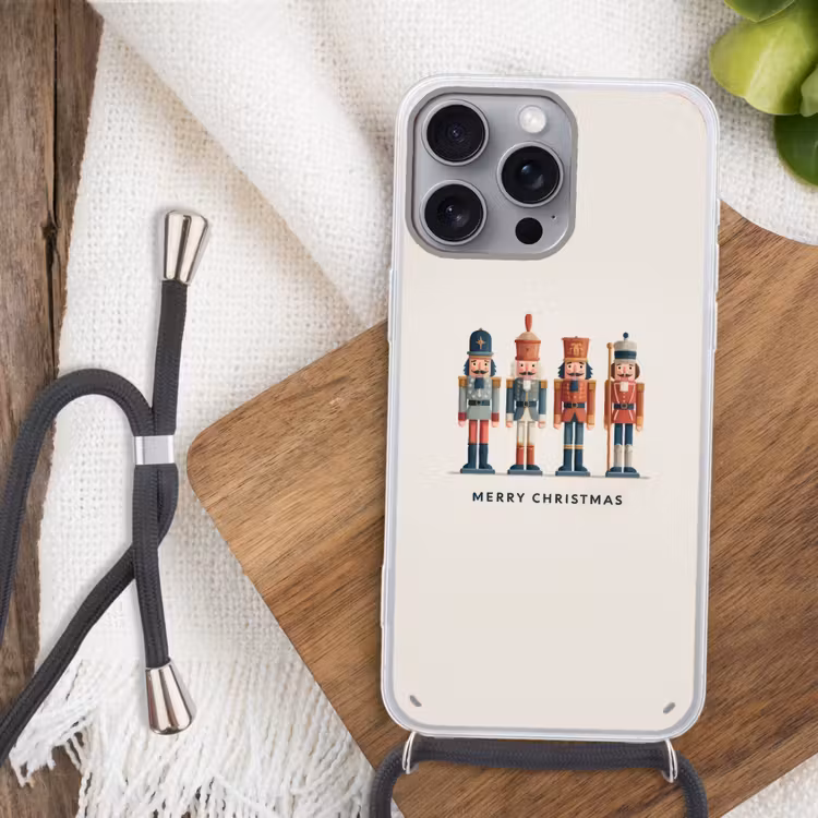 Notenkrakers - Minimalistisch - Kerst - Beige Hoesje iPhone 16 Pro Max met koord klein -sfeer4