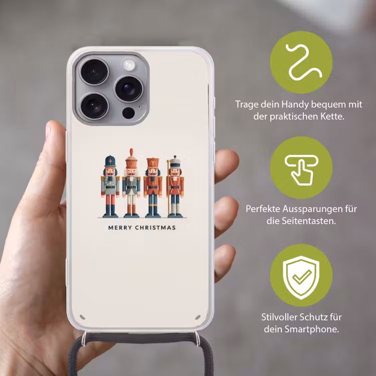 Notenkrakers - Minimalistisch - Kerst - Beige Hoesje iPhone 16 Pro Max met koord klein -sfeer2_DE
