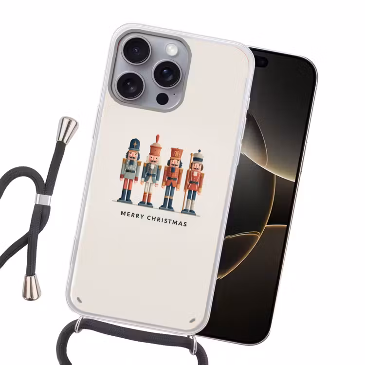 Notenkrakers - Minimalistisch - Kerst - Beige Hoesje iPhone 16 Pro Max met koord klein -sfeer1