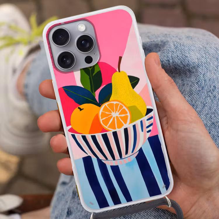 Fruit - Abstracte achtergrond - Roze Hoesje iPhone 16 Pro Max met koord klein -sfeer3