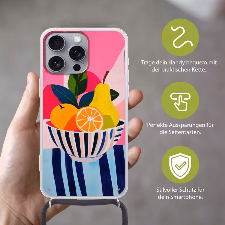 Fruit - Abstracte achtergrond - Roze Hoesje iPhone 16 Pro Max met koord klein -sfeer2_DE