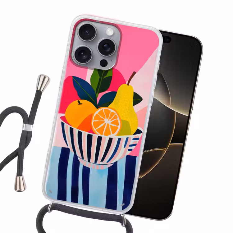 Fruit - Abstracte achtergrond - Roze Hoesje iPhone 16 Pro Max met koord klein -sfeer1