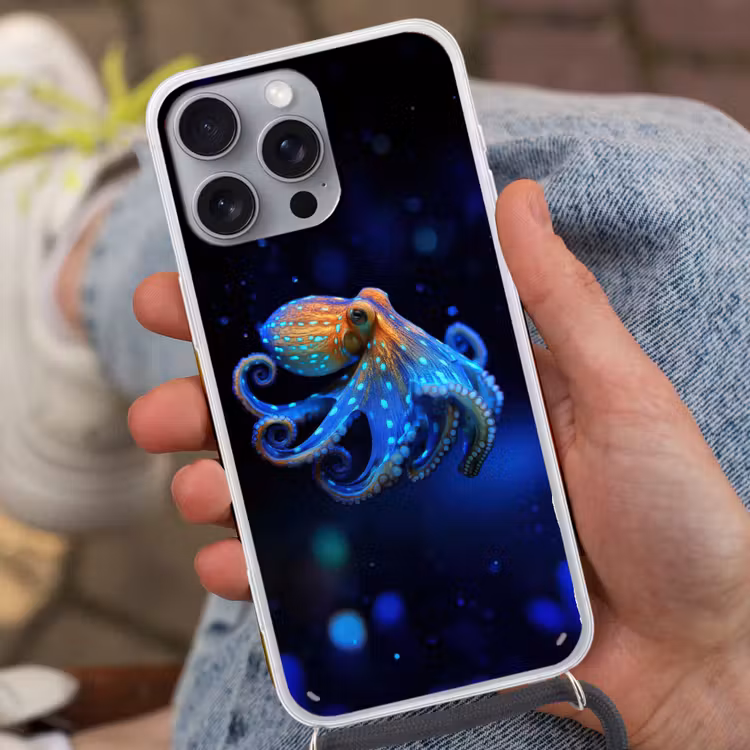 Octopus - Stippen - Blauw - Zee Hoesje iPhone 16 Pro Max met koord klein -sfeer3