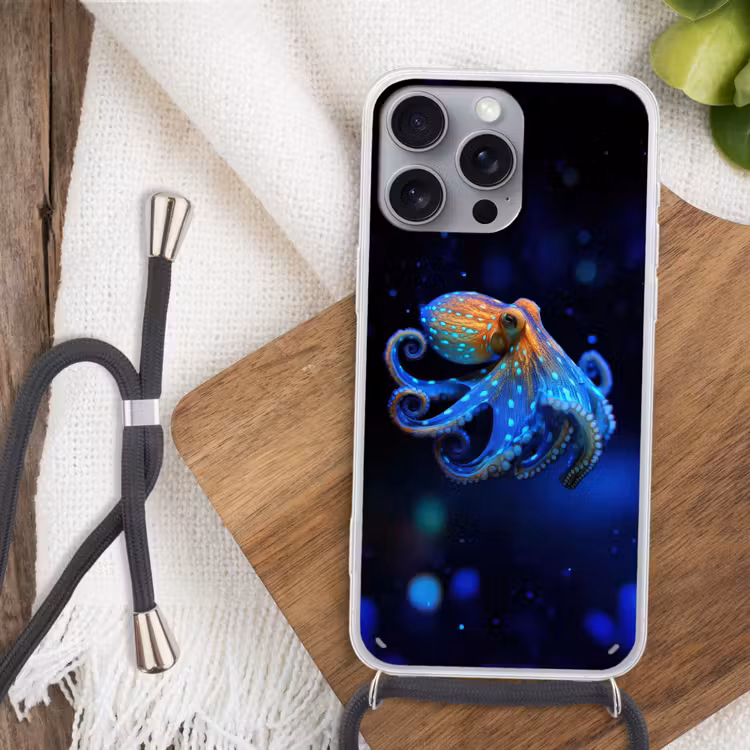 Octopus - Stippen - Blauw - Zee Hoesje iPhone 16 Pro Max met koord klein -sfeer4