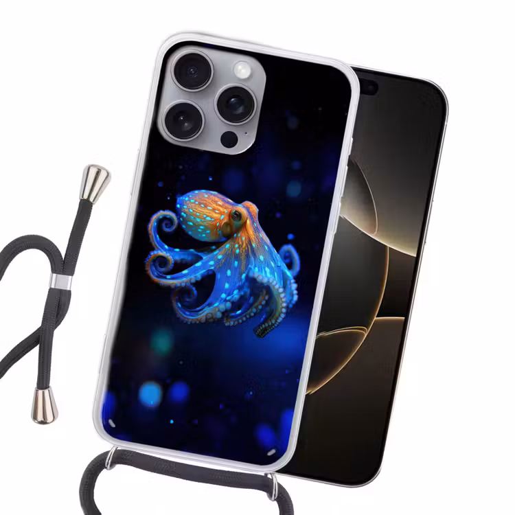 Octopus - Stippen - Blauw - Zee Hoesje iPhone 16 Pro Max met koord klein -sfeer1