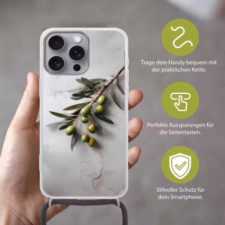 Olijventak - Beton - Mediterraan Hoesje iPhone 16 Pro Max met koord klein -sfeer2_DE