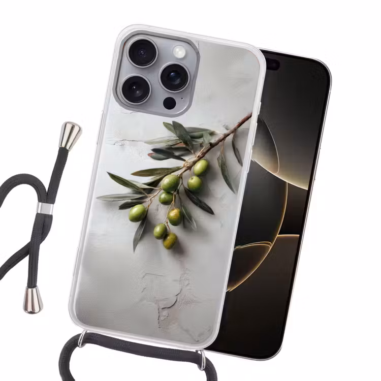 Olijventak - Beton - Mediterraan Hoesje iPhone 16 Pro Max met koord klein -sfeer1