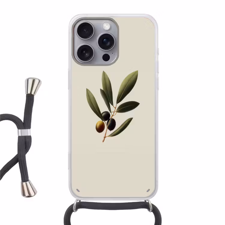 Olijftak - Donkergroen - Olijven Hoesje iPhone 16 Pro Max met koord klein -3d