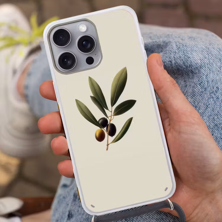 Olijftak - Donkergroen - Olijven Hoesje iPhone 16 Pro Max met koord klein -sfeer3