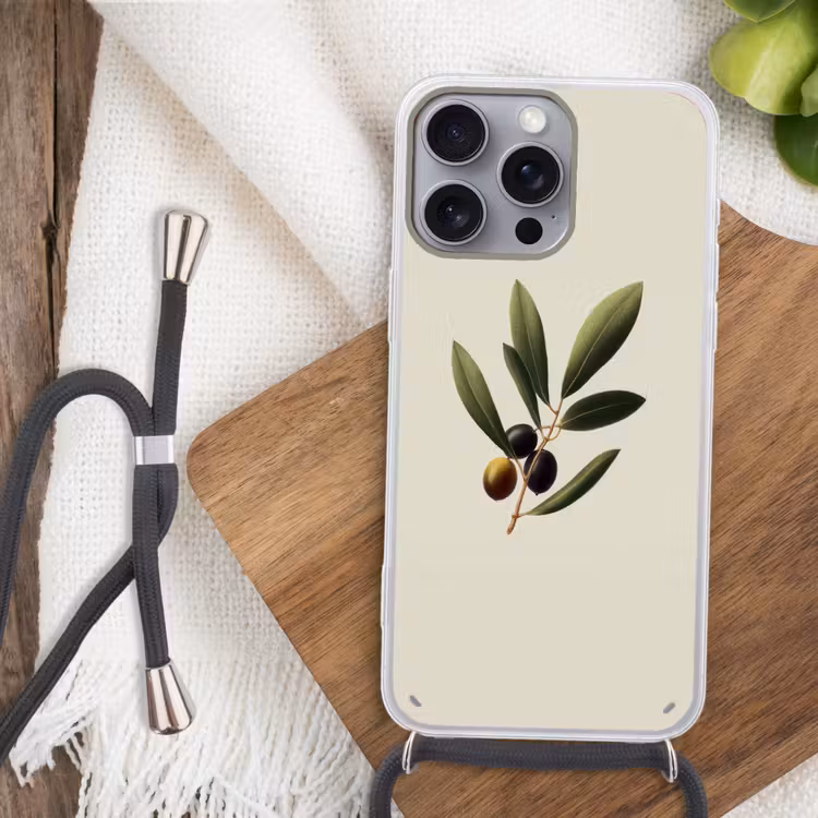 Olijftak - Donkergroen - Olijven Hoesje iPhone 16 Pro Max met koord klein -sfeer4