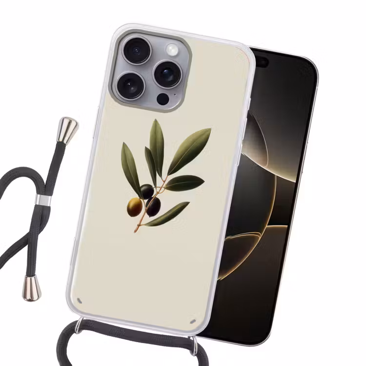 Olijftak - Donkergroen - Olijven Hoesje iPhone 16 Pro Max met koord klein -sfeer1