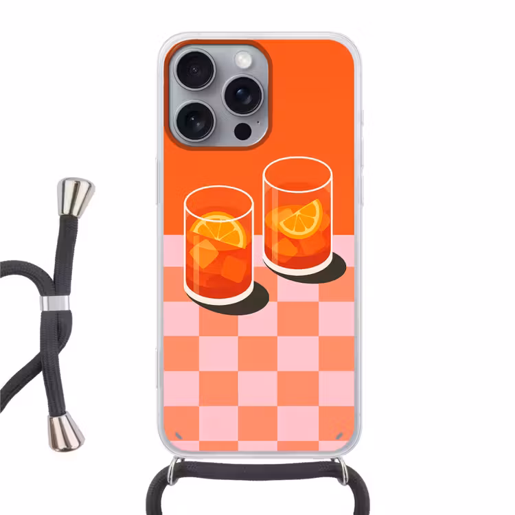 Sinaasappel - Glazen - Oranje Hoesje iPhone 16 Pro Max met koord klein -3d