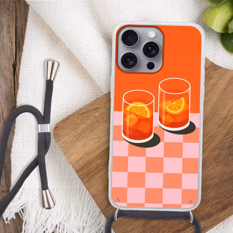 Sinaasappel - Glazen - Oranje Hoesje iPhone 16 Pro Max met koord klein -sfeer4