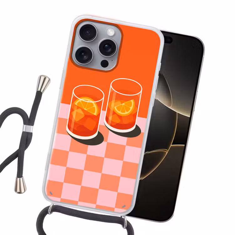 Sinaasappel - Glazen - Oranje Hoesje iPhone 16 Pro Max met koord klein -sfeer1