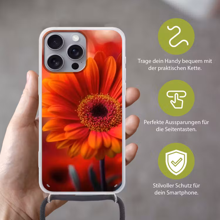 Oranje - Gerbera - Intens Hoesje iPhone 16 Pro Max met koord klein -sfeer2_DE