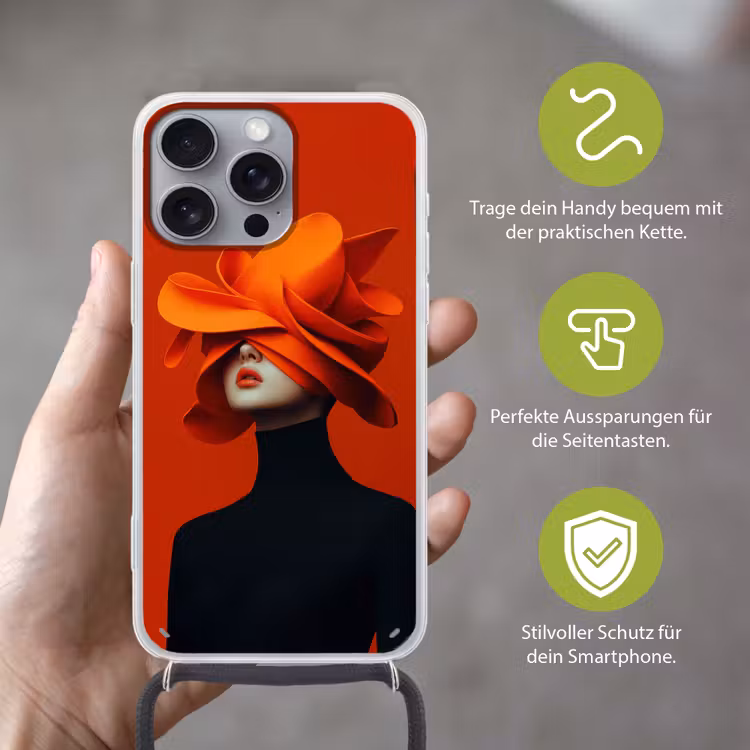 Oranje - Hoed - Vrouw Hoesje iPhone 16 Pro Max met koord klein -sfeer2_DE