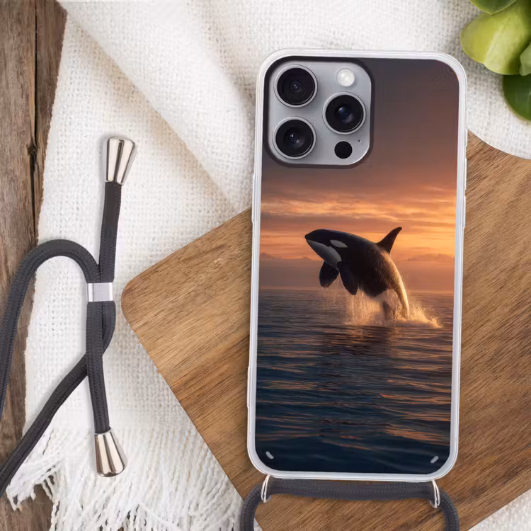 Orka - Zee - Zonsondergang Hoesje iPhone 16 Pro Max met koord klein -sfeer4