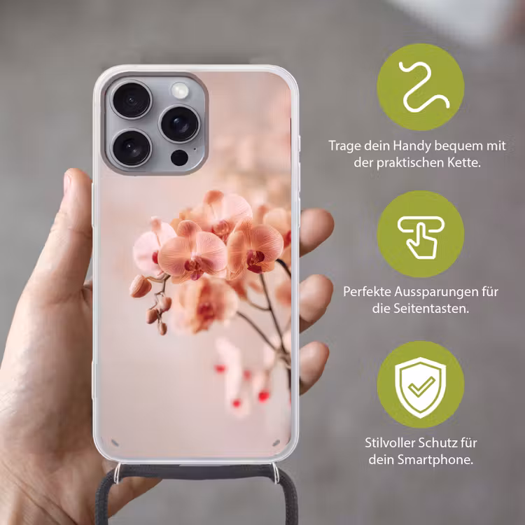Orchidee - Bloemen - Roze - Bloemblaadjes Hoesje iPhone 16 Pro Max met koord klein -sfeer2_DE