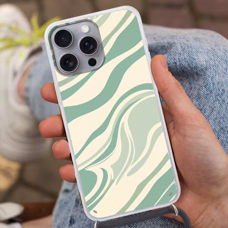 Organische lijnen - Mintgroen - Marmer Hoesje iPhone 16 Pro Max met koord klein -sfeer3